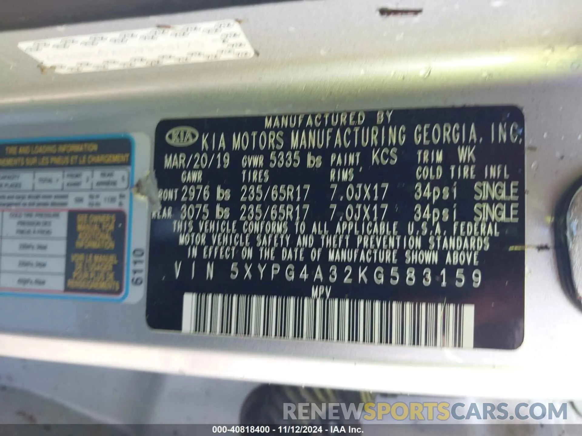 8 Photograph of a damaged car 5XYPG4A32KG583159 KIA SORENTO 2019
