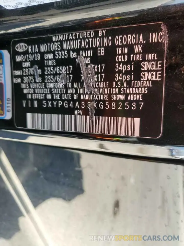 13 Photograph of a damaged car 5XYPG4A33KG582537 KIA SORENTO 2019