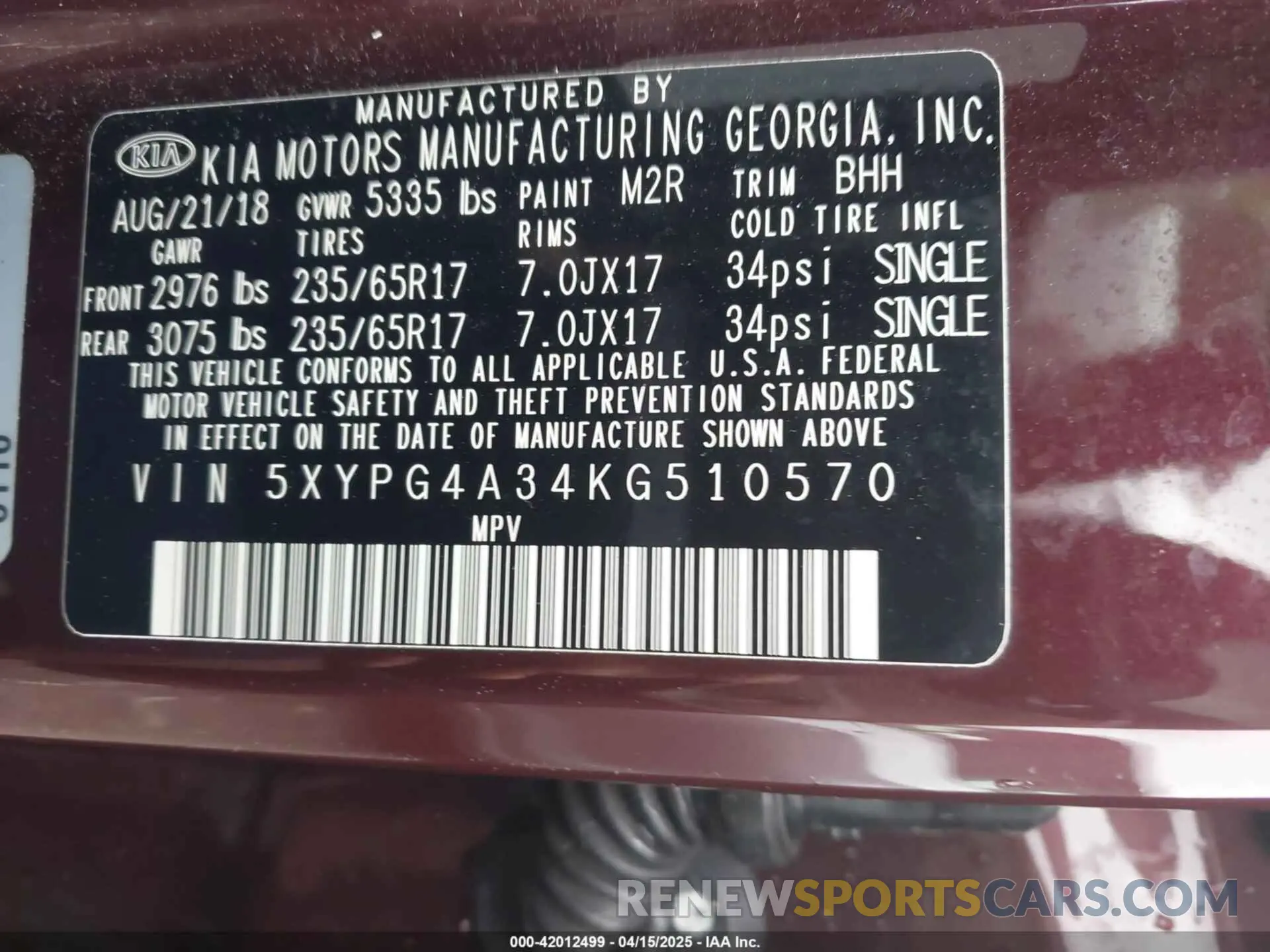 9 Фотография поврежденного автомобиля 5XYPG4A34KG510570 KIA SORENTO 2019