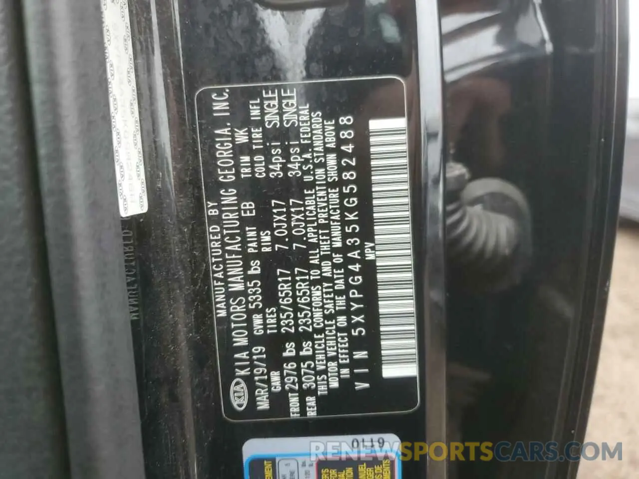 12 Фотография поврежденного автомобиля 5XYPG4A35KG582488 KIA SORENTO 2019