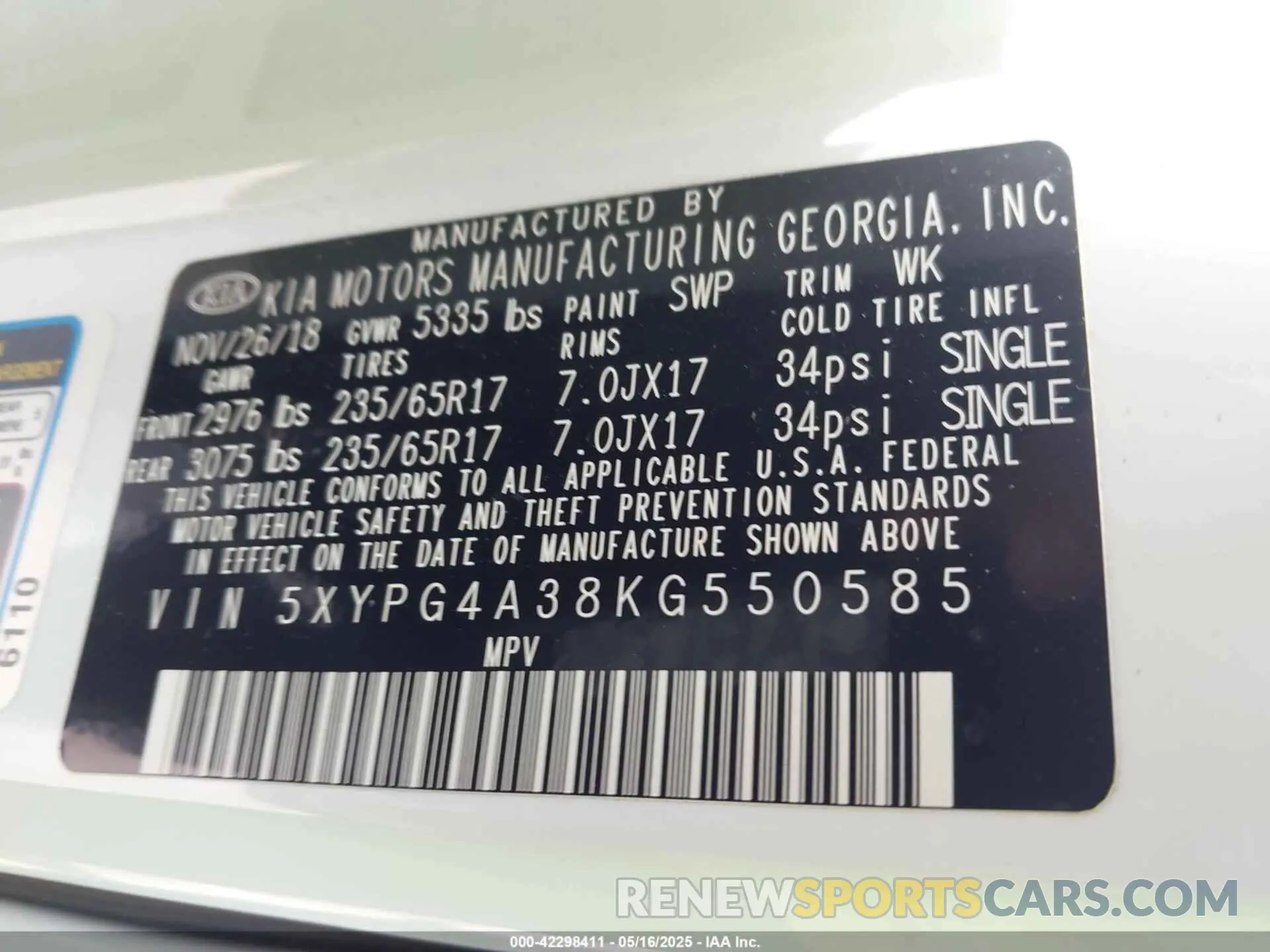 9 Фотография поврежденного автомобиля 5XYPG4A38KG550585 KIA SORENTO 2019