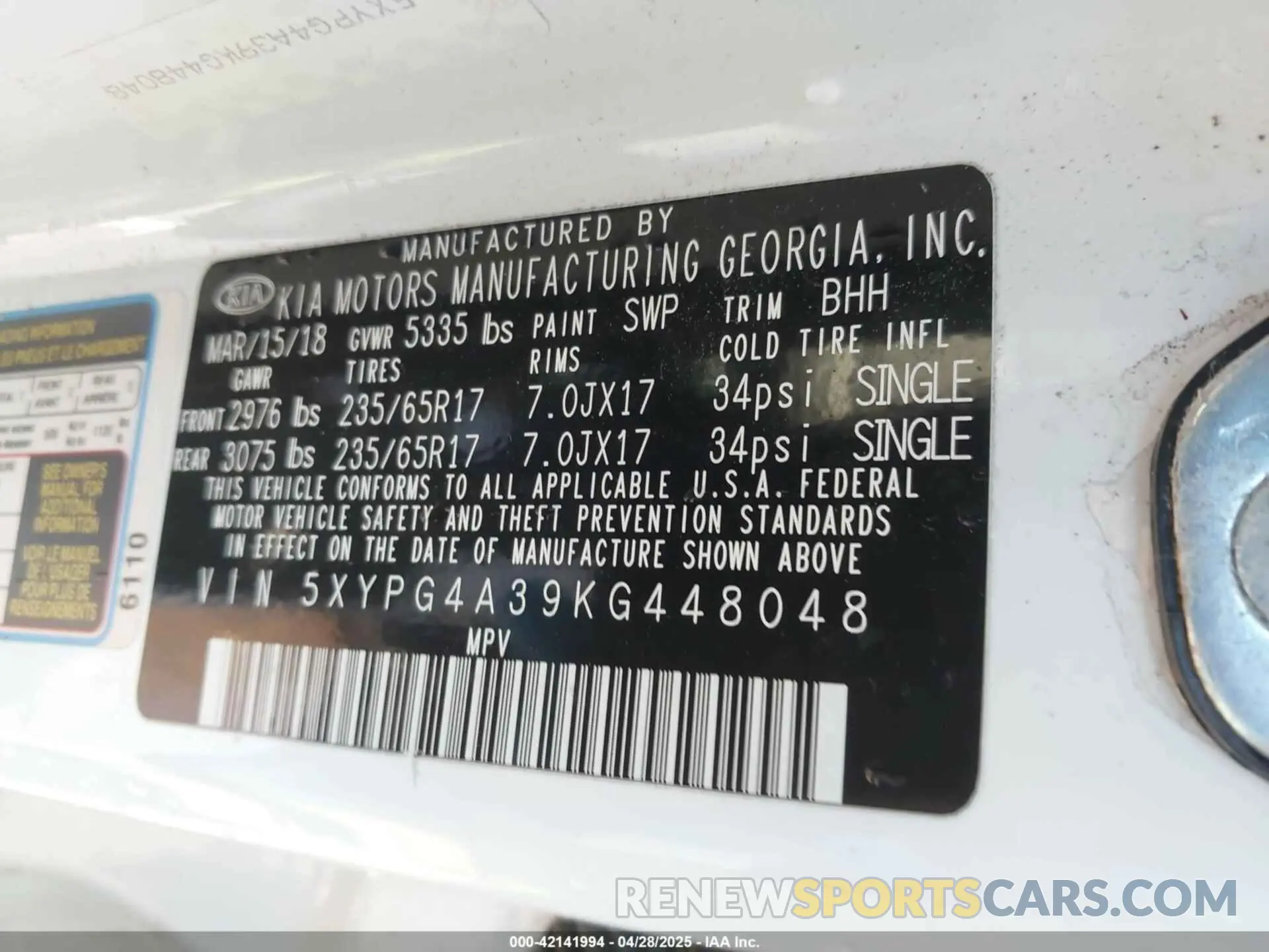 9 Фотография поврежденного автомобиля 5XYPG4A39KG448048 KIA SORENTO 2019