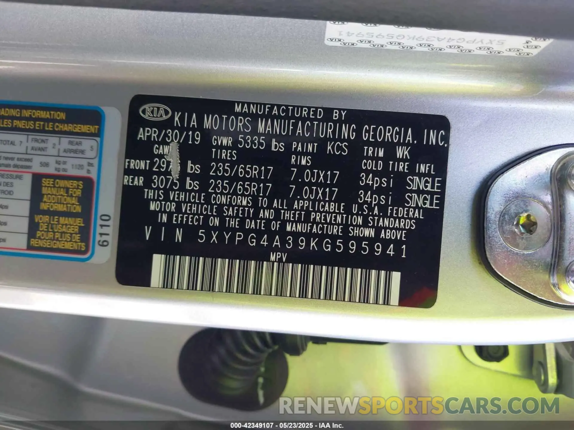 9 Фотография поврежденного автомобиля 5XYPG4A39KG595941 KIA SORENTO 2019