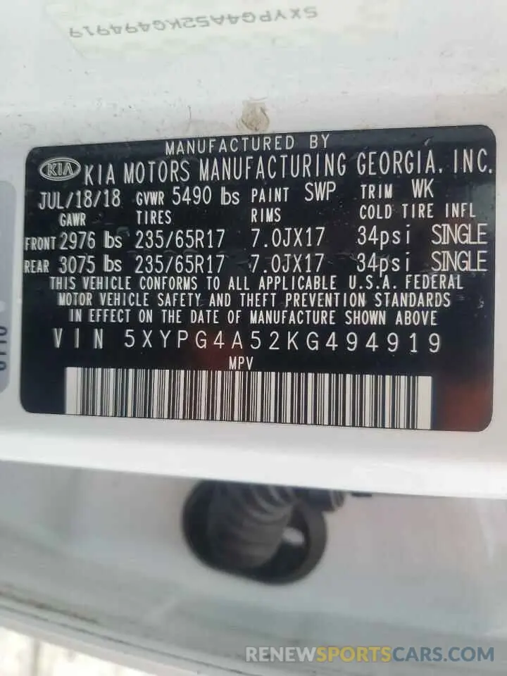 14 Фотография поврежденного автомобиля 5XYPG4A52KG494919 KIA SORENTO 2019