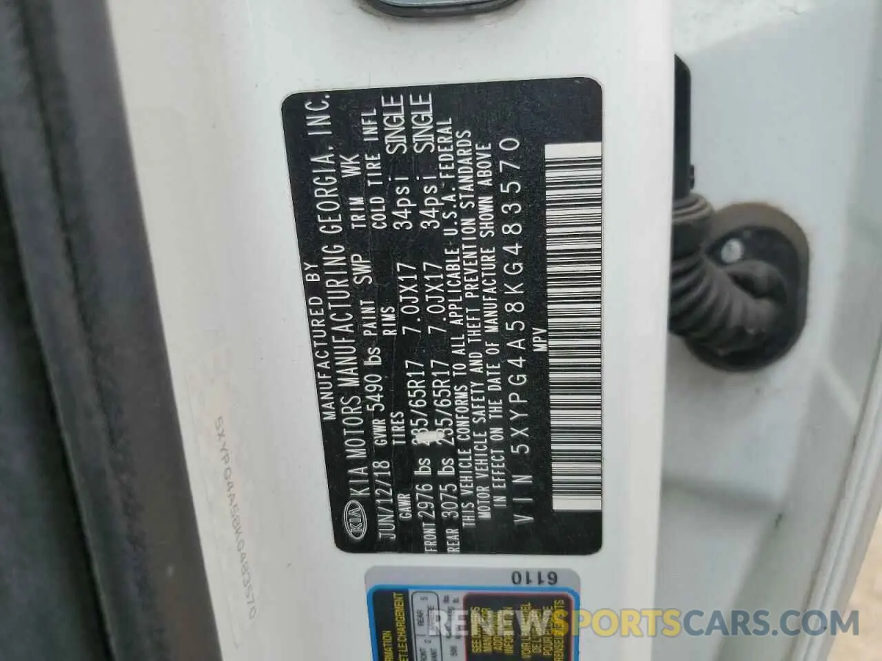 12 Photograph of a damaged car 5XYPG4A58KG483570 KIA SORENTO 2019