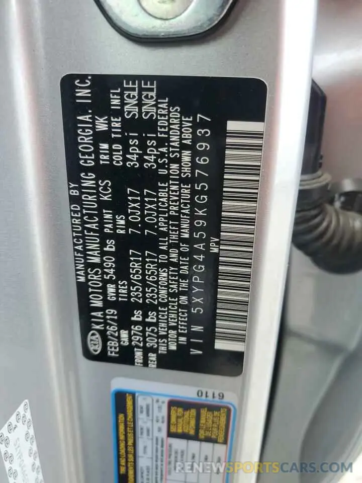 13 Photograph of a damaged car 5XYPG4A59KG576937 KIA SORENTO 2019