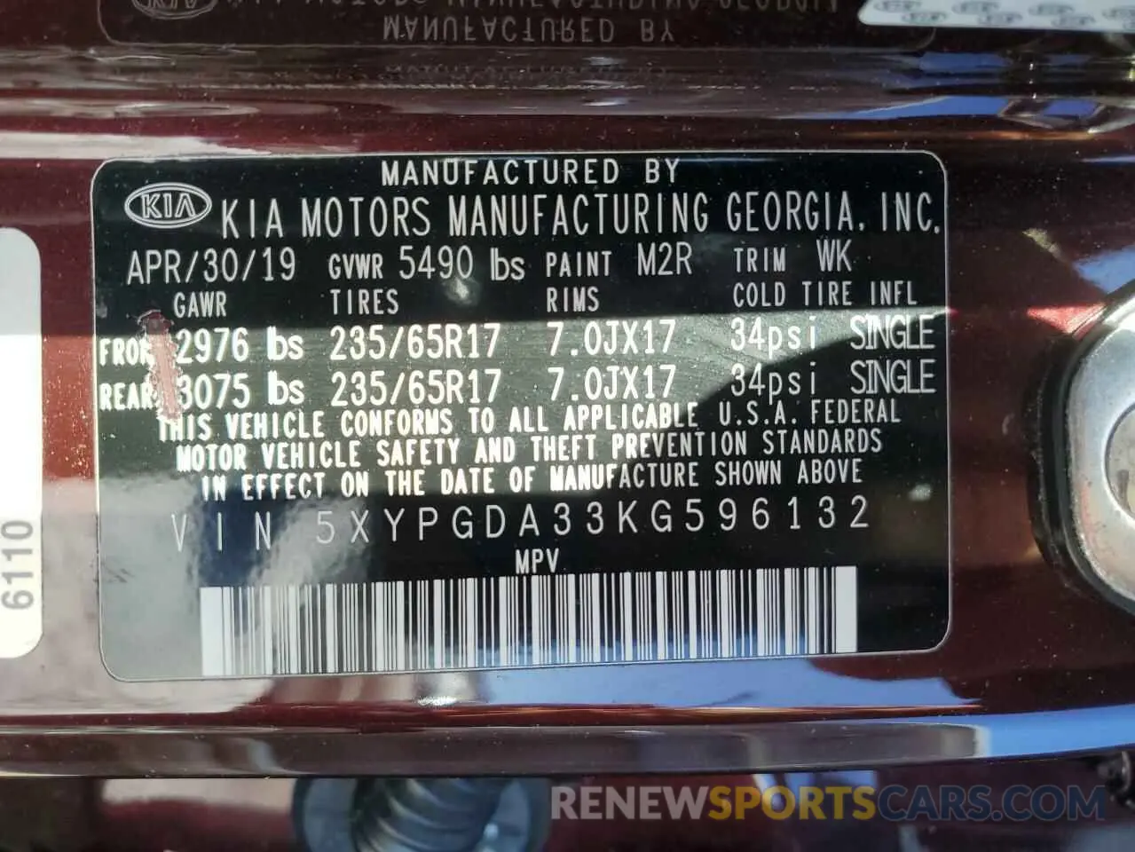 14 Photograph of a damaged car 5XYPGDA33KG596132 KIA SORENTO 2019