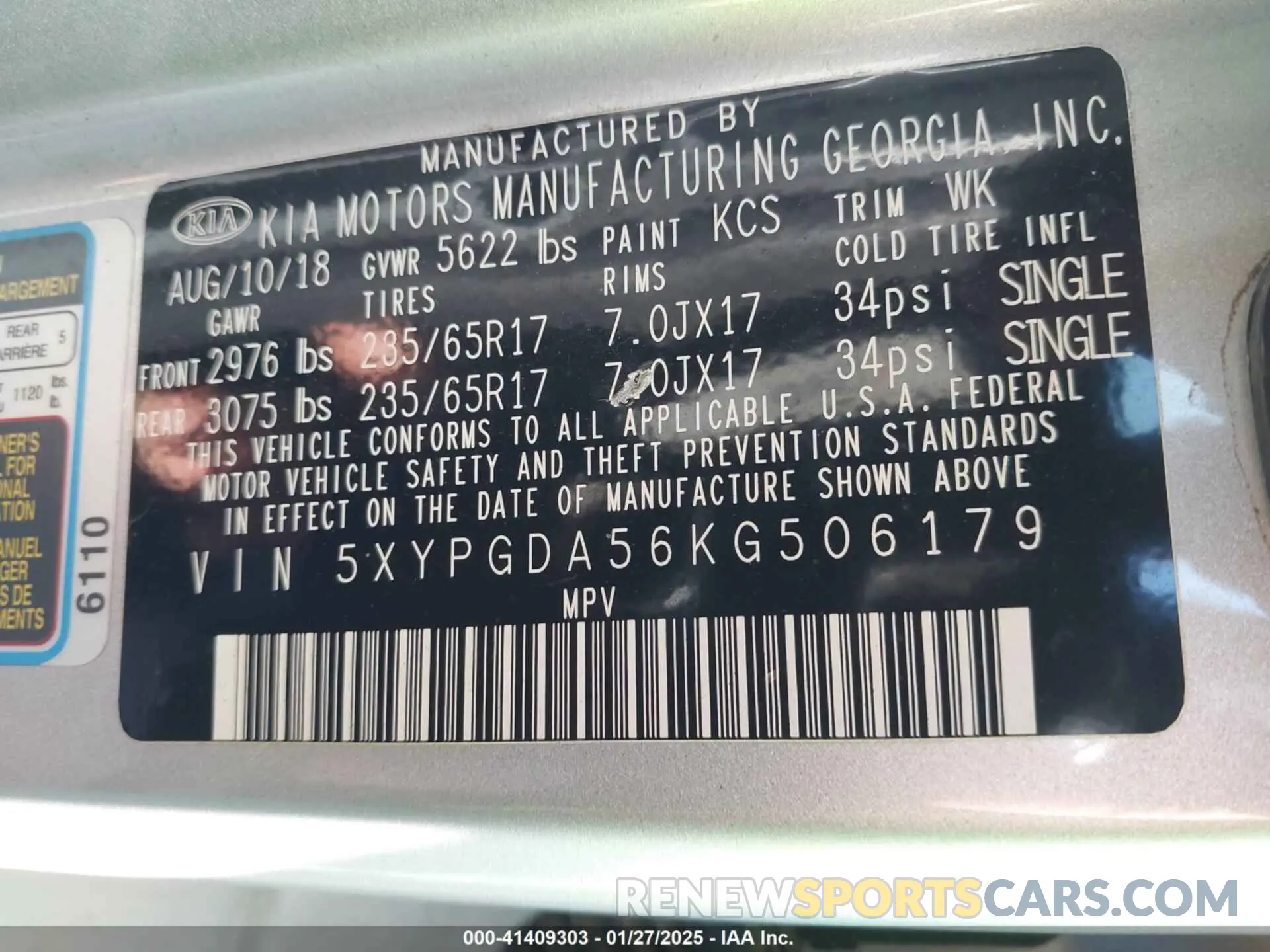 9 Фотография поврежденного автомобиля 5XYPGDA56KG506179 KIA SORENTO 2019