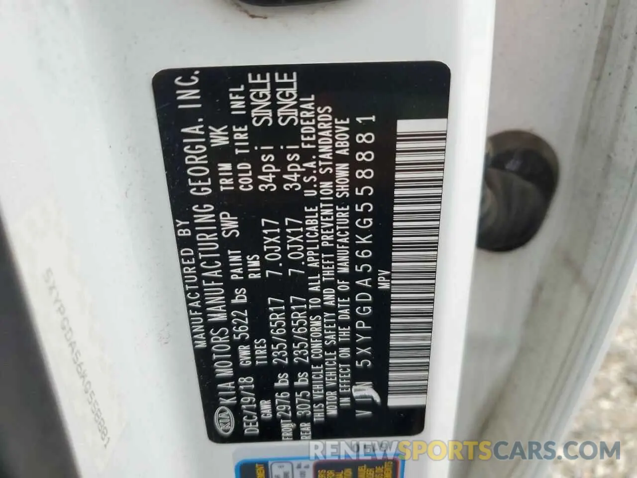 15 Photograph of a damaged car 5XYPGDA56KG558881 KIA SORENTO 2019