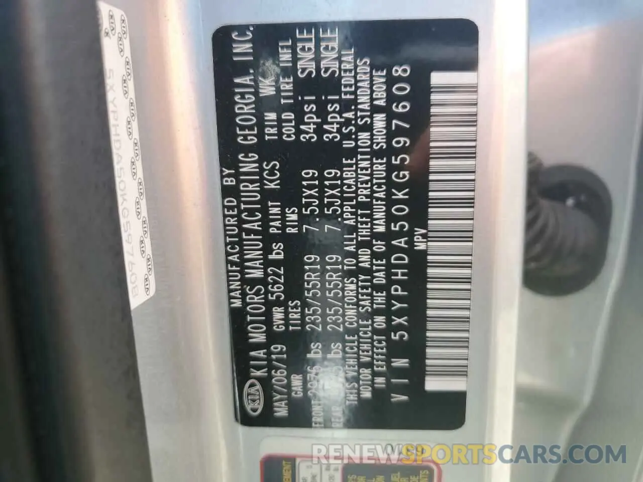 13 Photograph of a damaged car 5XYPHDA50KG597608 KIA SORENTO 2019