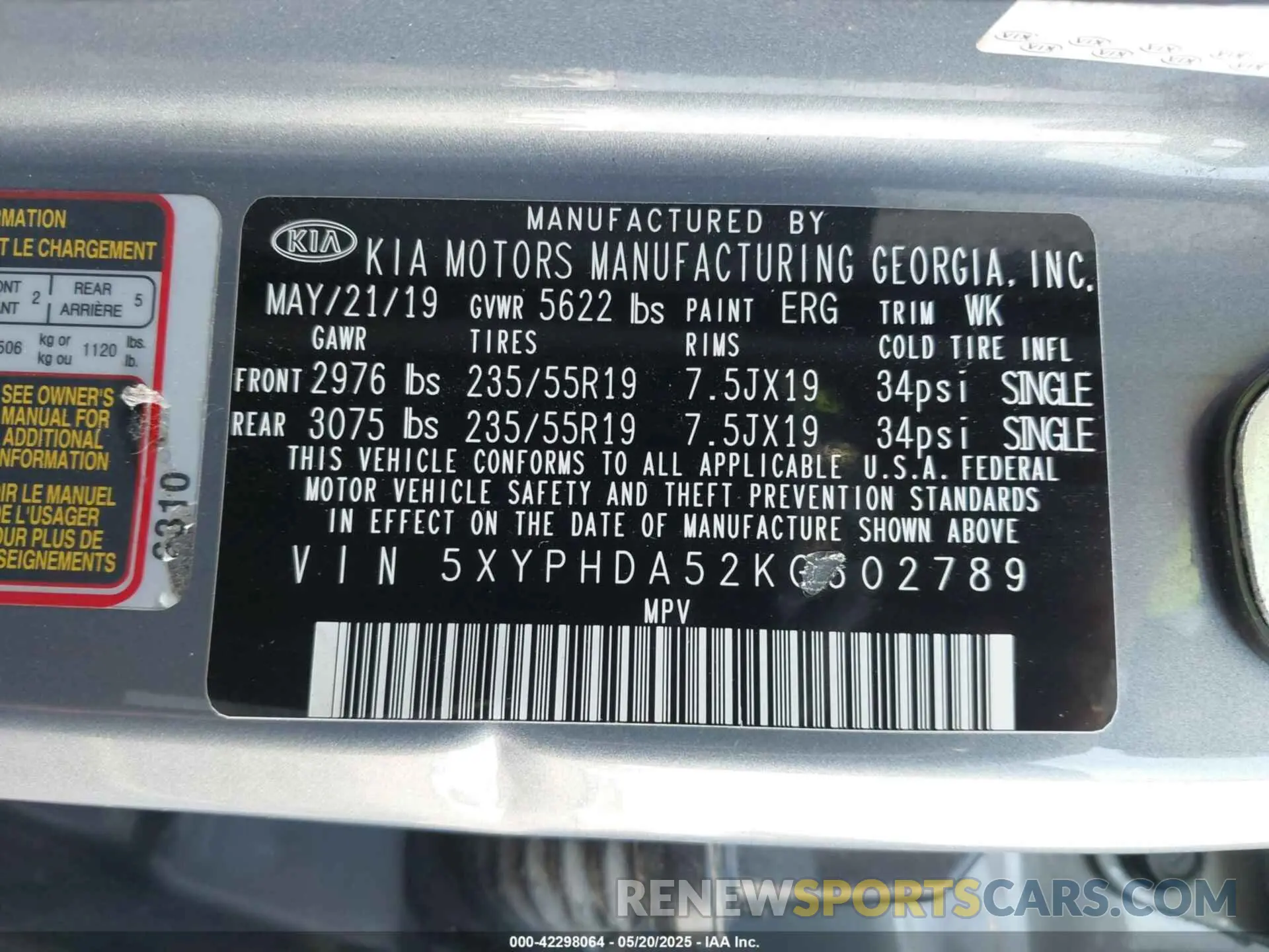 9 Photograph of a damaged car 5XYPHDA52KG602789 KIA SORENTO 2019