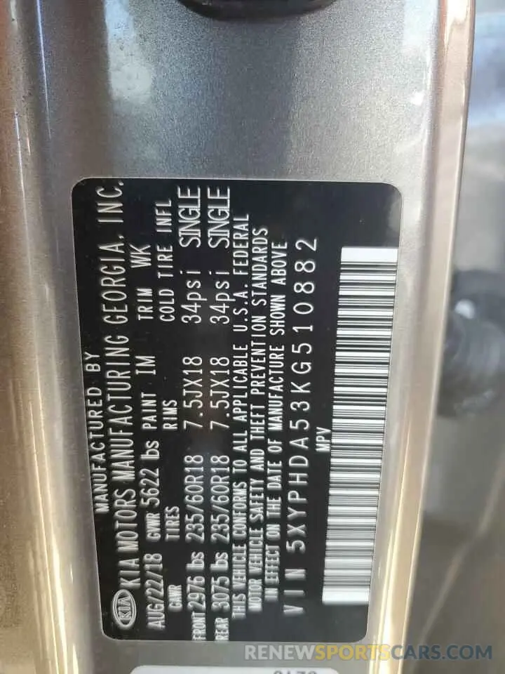 13 Фотография поврежденного автомобиля 5XYPHDA53KG510882 KIA SORENTO 2019