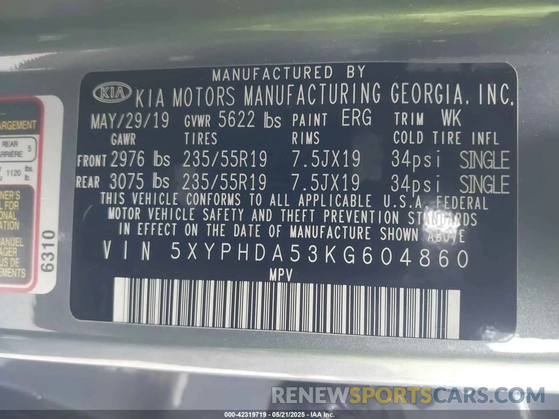 9 Фотография поврежденного автомобиля 5XYPHDA53KG604860 KIA SORENTO 2019