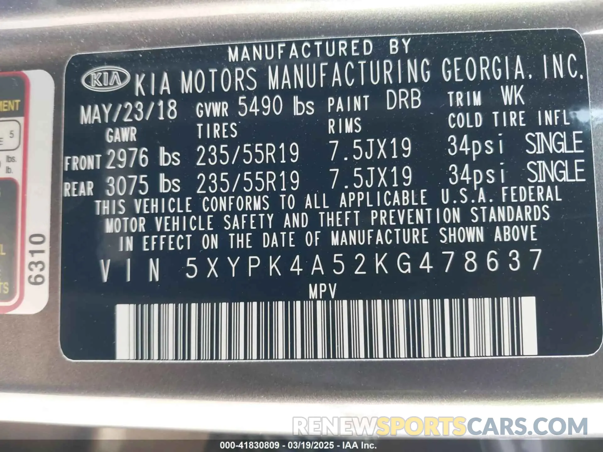 9 Фотография поврежденного автомобиля 5XYPK4A52KG478637 KIA SORENTO 2019