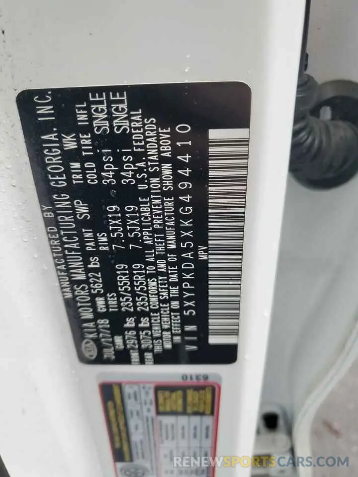 13 Photograph of a damaged car 5XYPKDA5XKG494410 KIA SORENTO 2019
