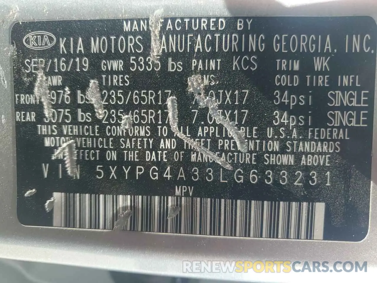 14 Photograph of a damaged car 5XYPG4A33LG633231 KIA SORENTO 2020