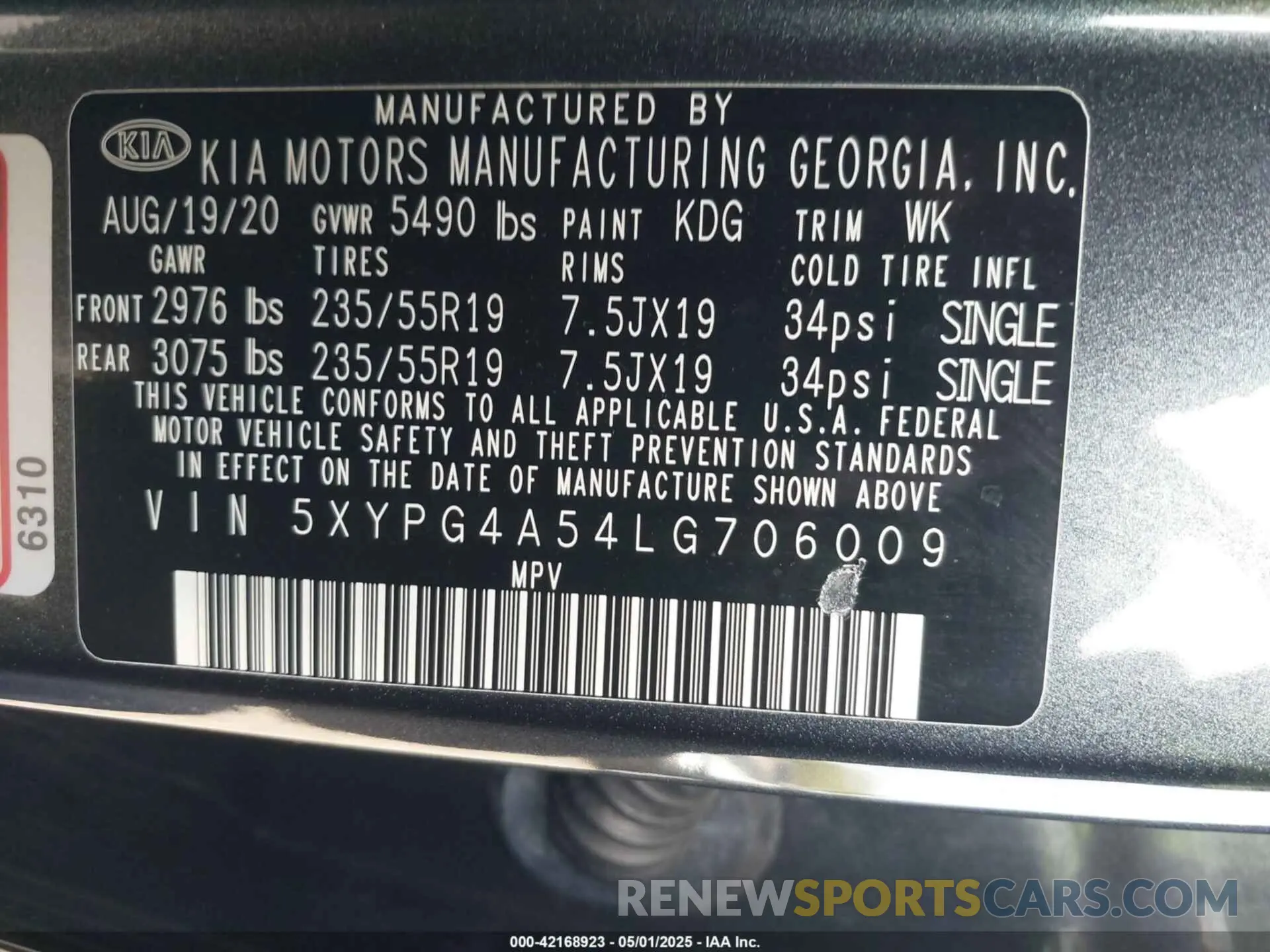 9 Фотография поврежденного автомобиля 5XYPG4A54LG706009 KIA SORENTO 2020