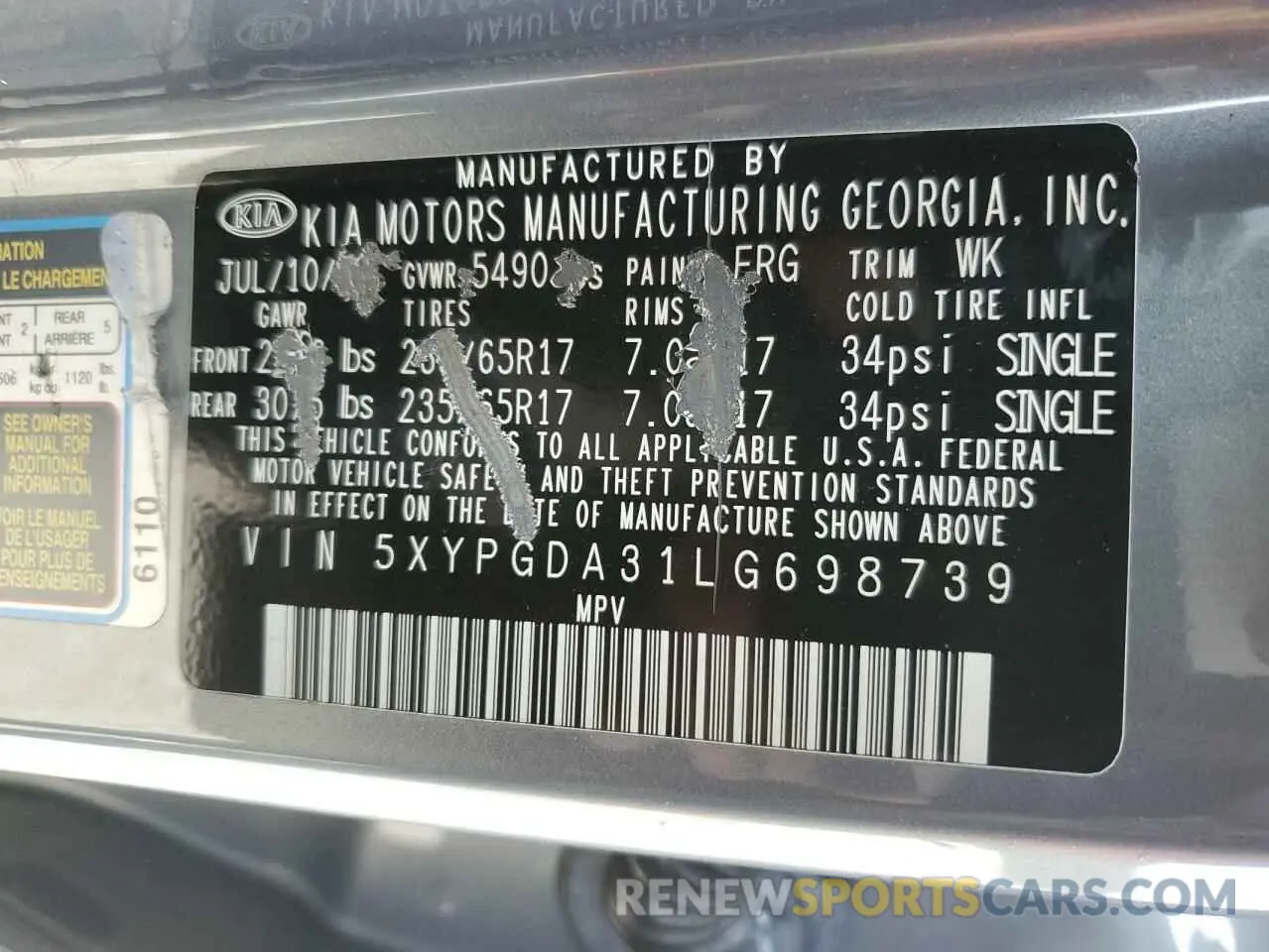 13 Photograph of a damaged car 5XYPGDA31LG698739 KIA SORENTO 2020