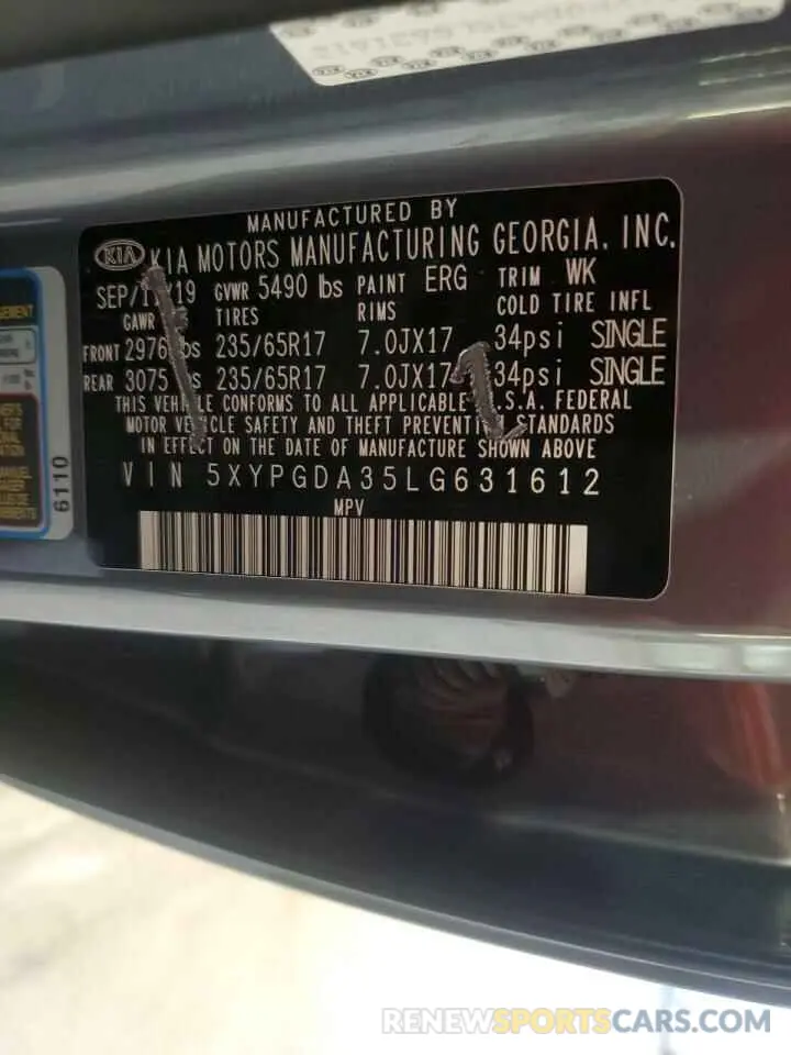 13 Фотография поврежденного автомобиля 5XYPGDA35LG631612 KIA SORENTO 2020