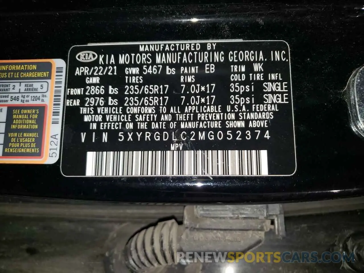 13 Photograph of a damaged car 5XYRGDLC2MG052374 KIA SORENTO 2021
