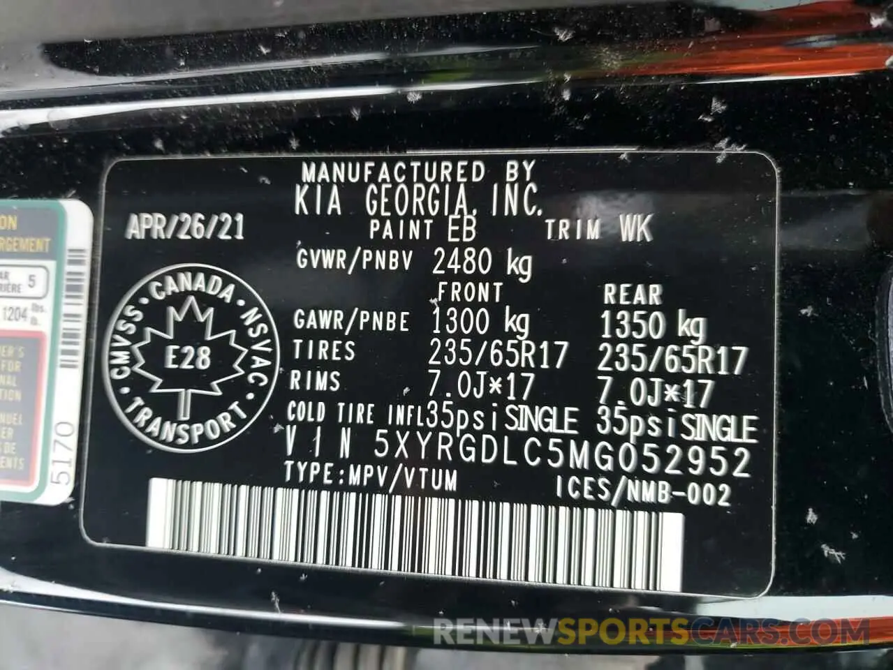 13 Photograph of a damaged car 5XYRGDLC5MG052952 KIA SORENTO 2021