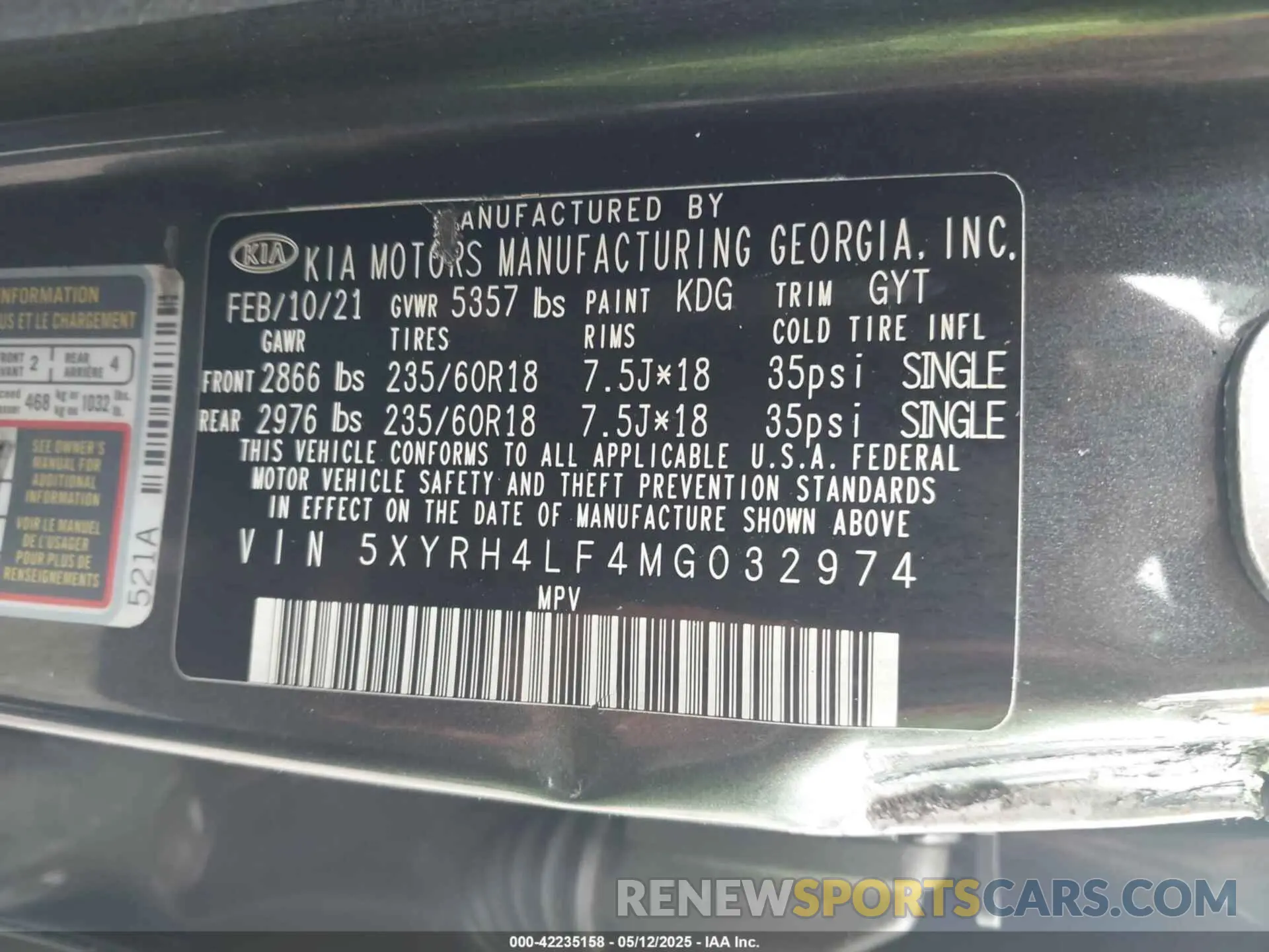 9 Фотография поврежденного автомобиля 5XYRH4LF4MG032974 KIA SORENTO 2021