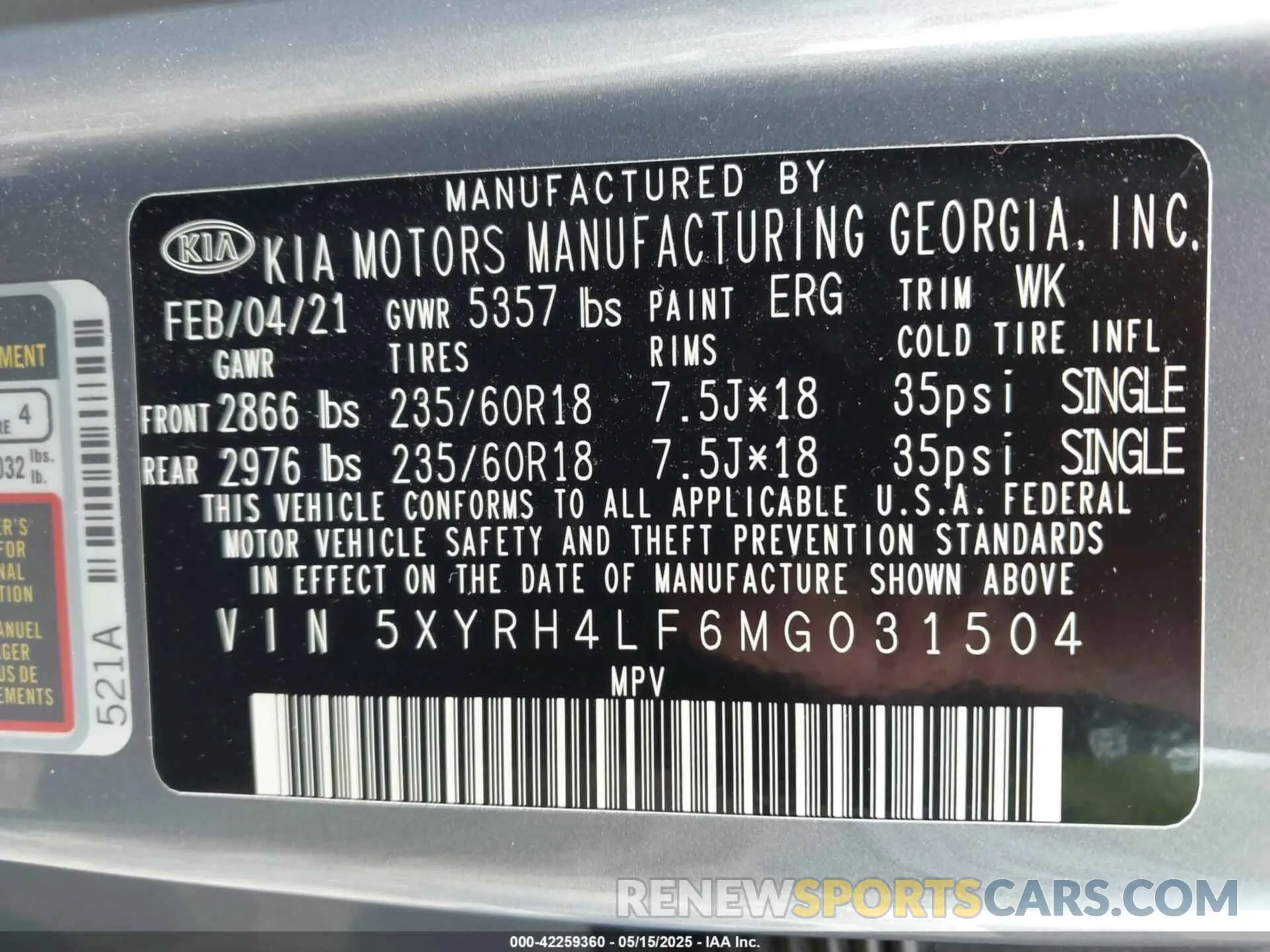 9 Фотография поврежденного автомобиля 5XYRH4LF6MG031504 KIA SORENTO 2021