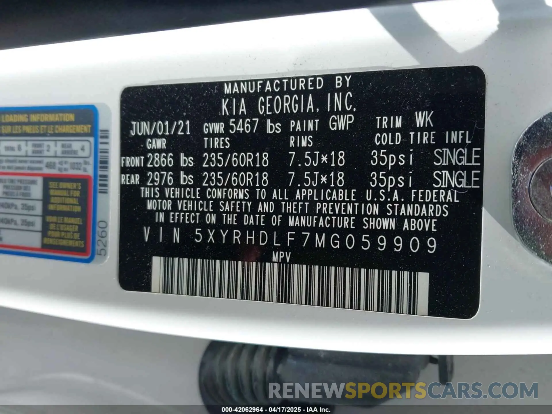 9 Фотография поврежденного автомобиля 5XYRHDLF7MG059909 KIA SORENTO 2021
