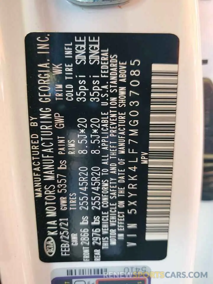 13 Фотография поврежденного автомобиля 5XYRK4LF7MG037085 KIA SORENTO 2021