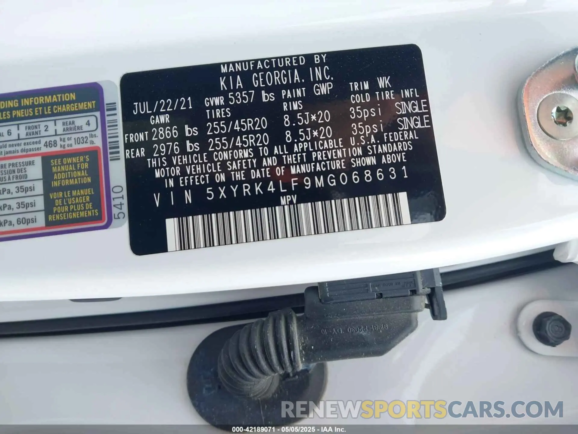 9 Фотография поврежденного автомобиля 5XYRK4LF9MG068631 KIA SORENTO 2021