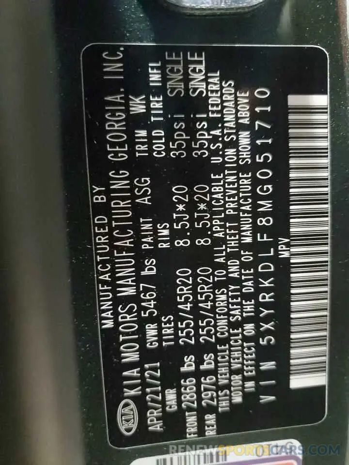 16 Photograph of a damaged car 5XYRKDLF8MG051710 KIA SORENTO 2021