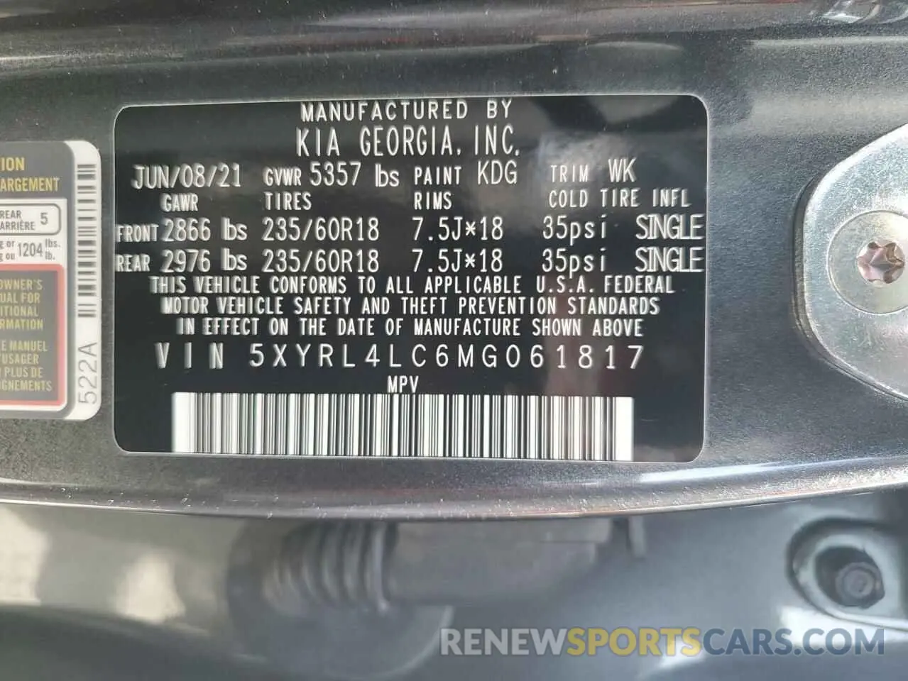 13 Photograph of a damaged car 5XYRL4LC6MG061817 KIA SORENTO 2021
