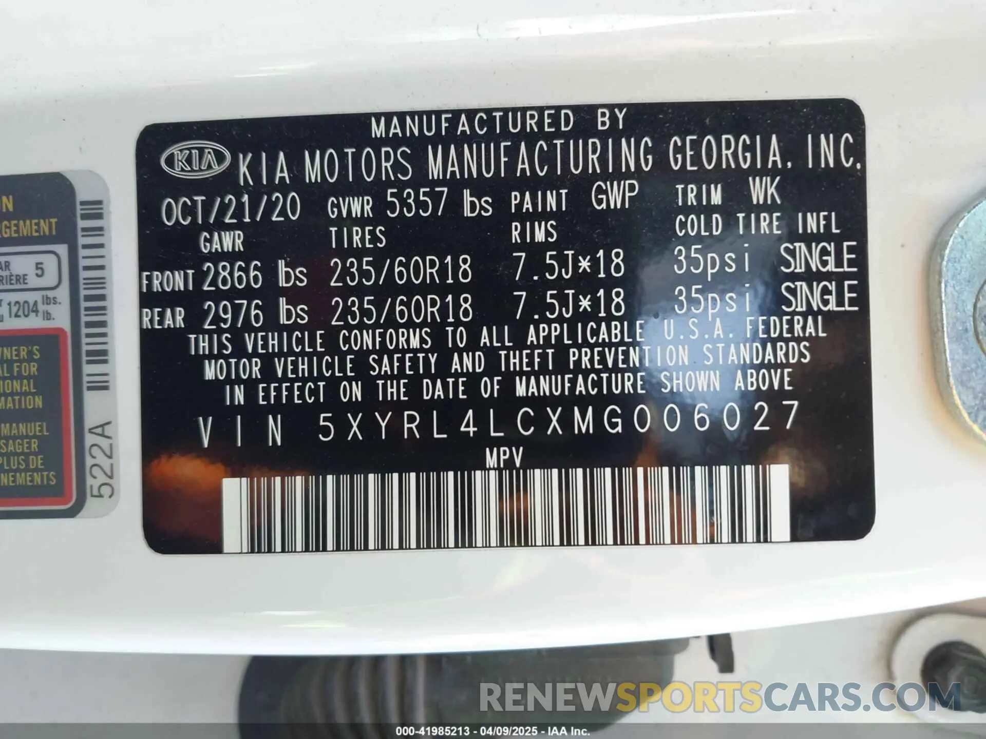 9 Фотография поврежденного автомобиля 5XYRL4LCXMG006027 KIA SORENTO 2021