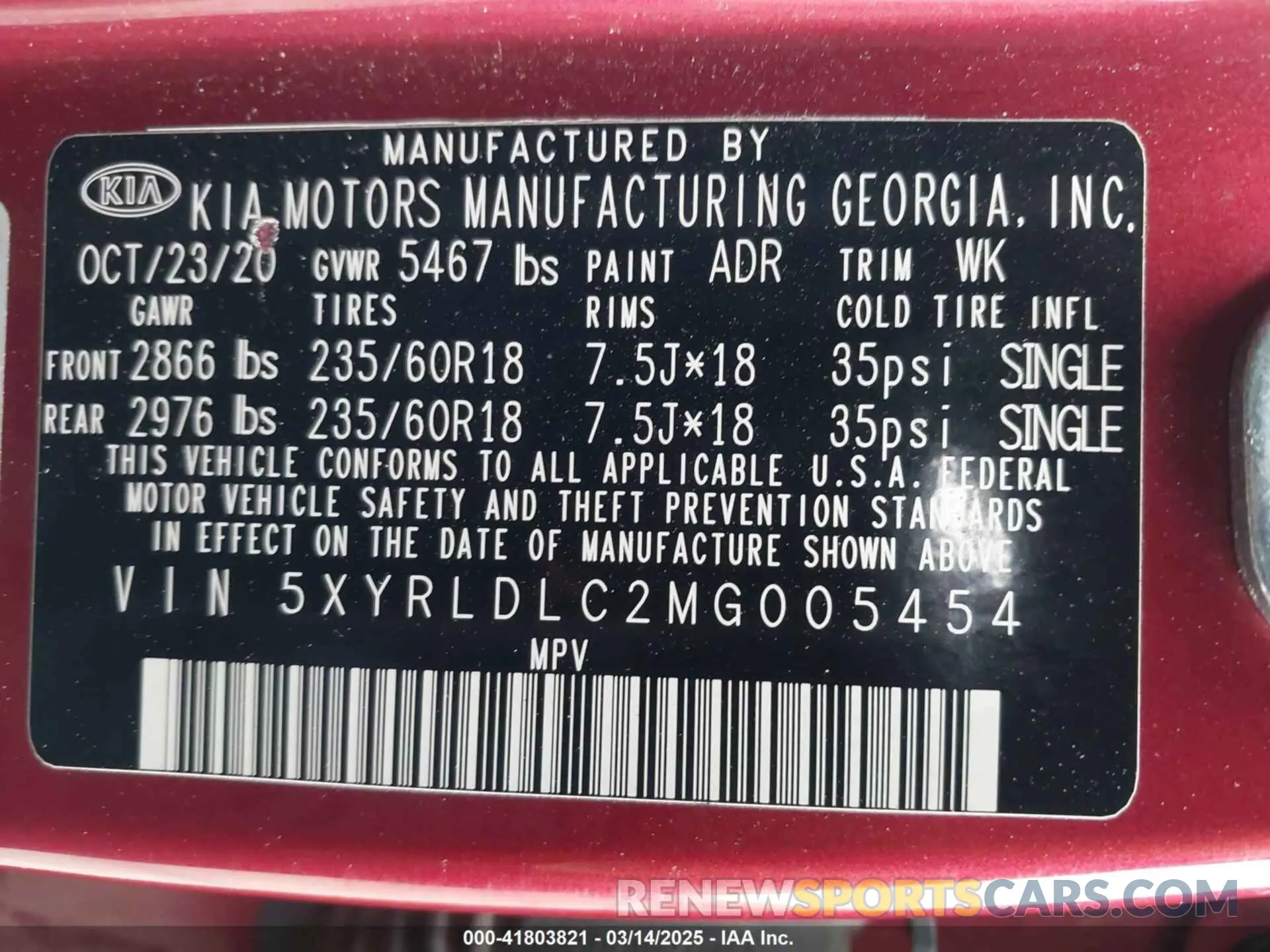 9 Photograph of a damaged car 5XYRLDLC2MG005454 KIA SORENTO 2021