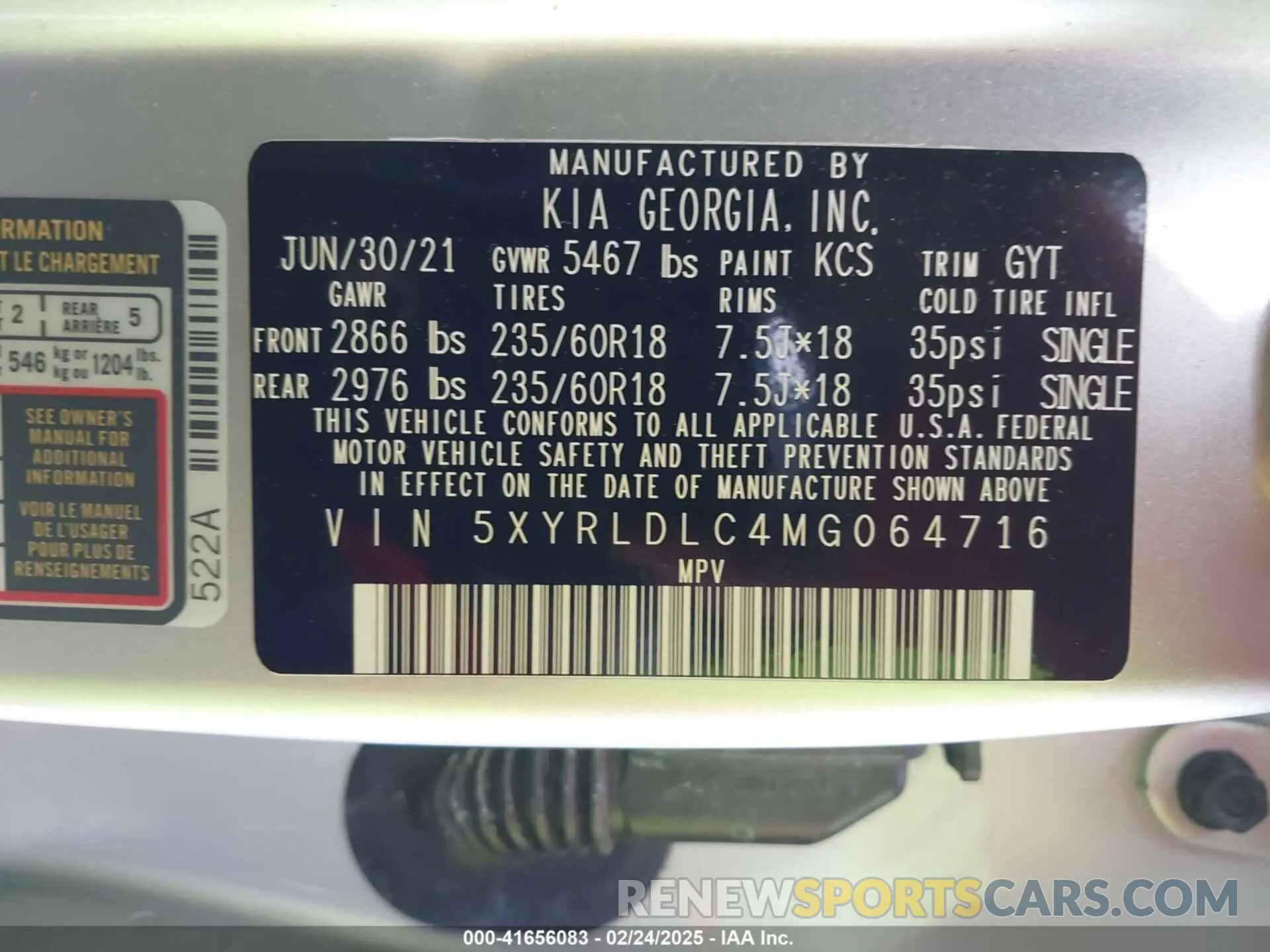 9 Photograph of a damaged car 5XYRLDLC4MG064716 KIA SORENTO 2021