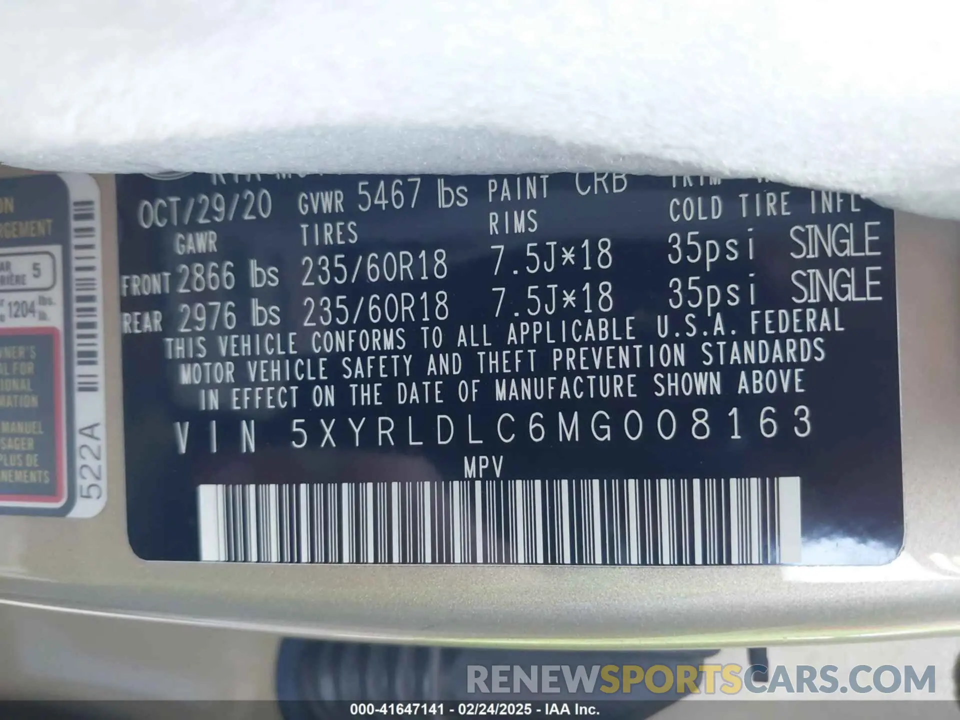 9 Photograph of a damaged car 5XYRLDLC6MG008163 KIA SORENTO 2021