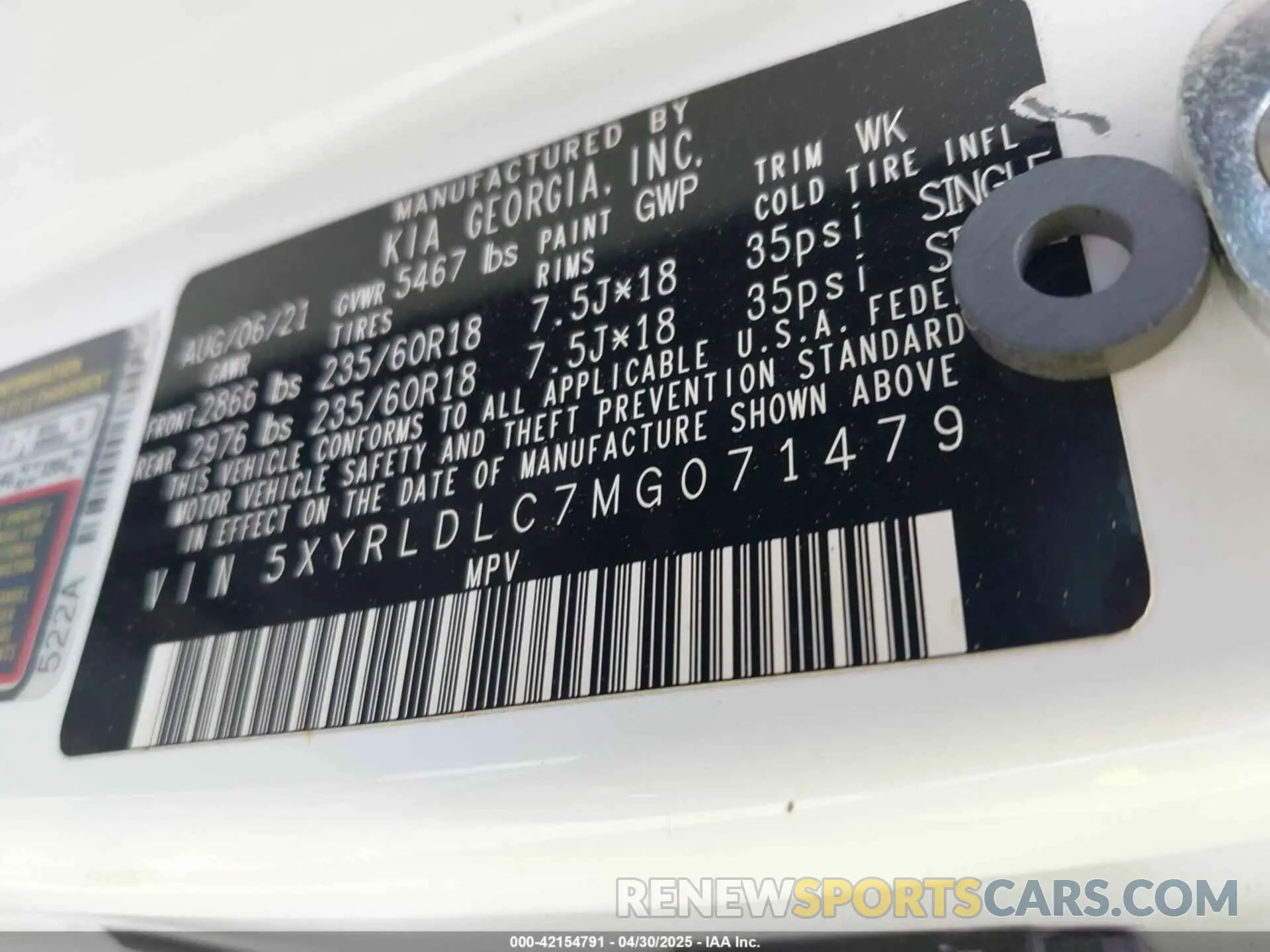 9 Фотография поврежденного автомобиля 5XYRLDLC7MG071479 KIA SORENTO 2021