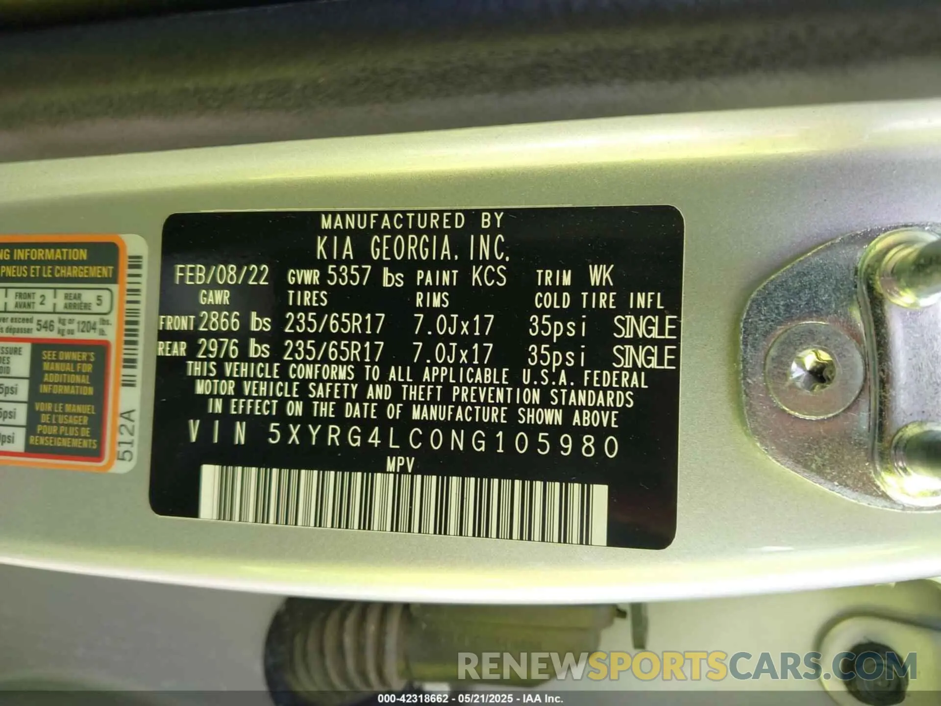9 Фотография поврежденного автомобиля 5XYRG4LC0NG105980 KIA SORENTO 2022