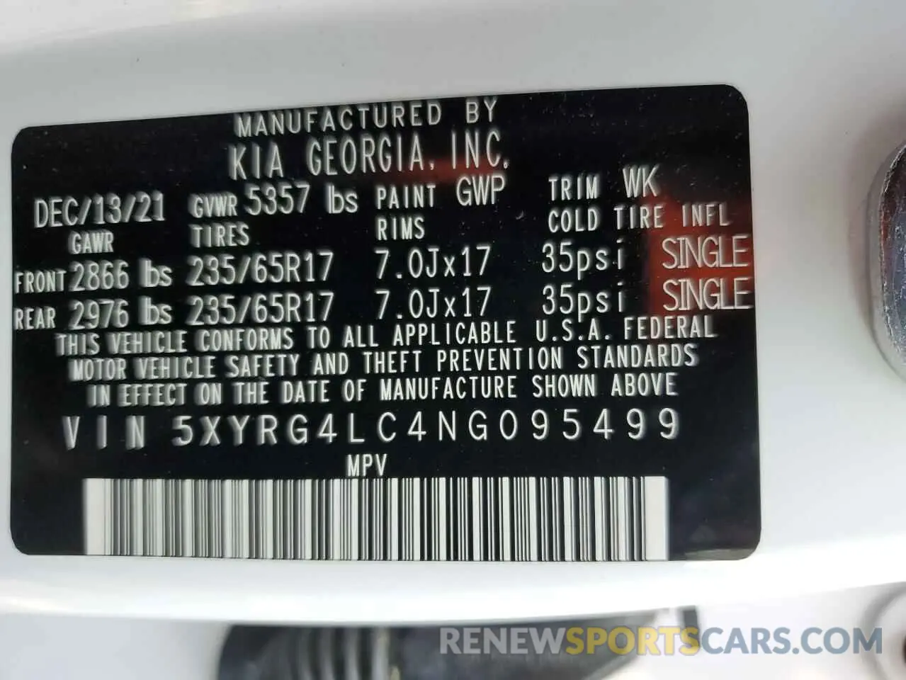 14 Фотография поврежденного автомобиля 5XYRG4LC4NG095499 KIA SORENTO 2022