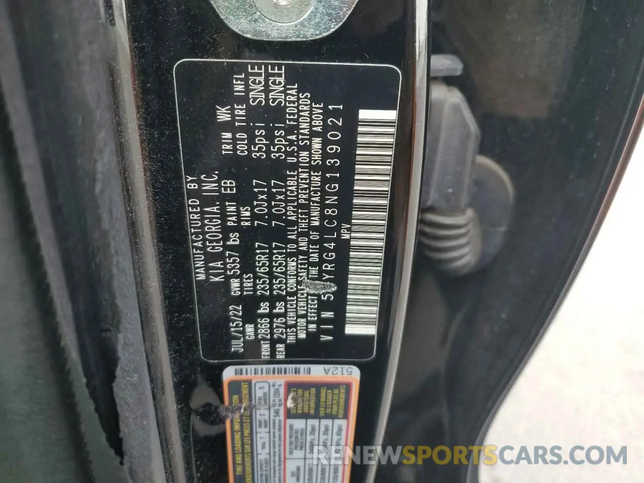 13 Фотография поврежденного автомобиля 5XYRG4LC8NG139021 KIA SORENTO 2022