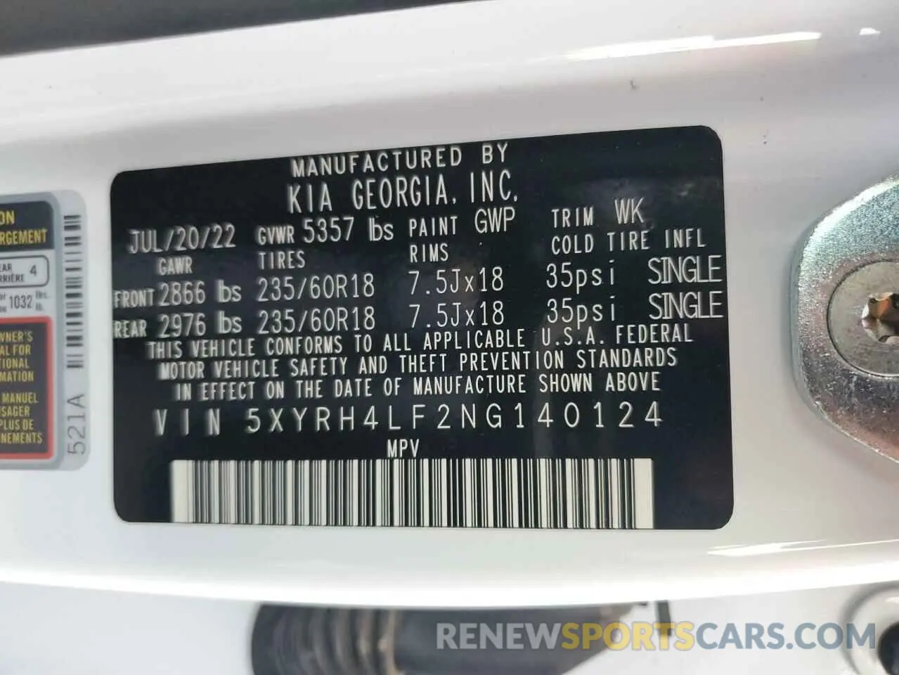 13 Фотография поврежденного автомобиля 5XYRH4LF2NG140124 KIA SORENTO 2022