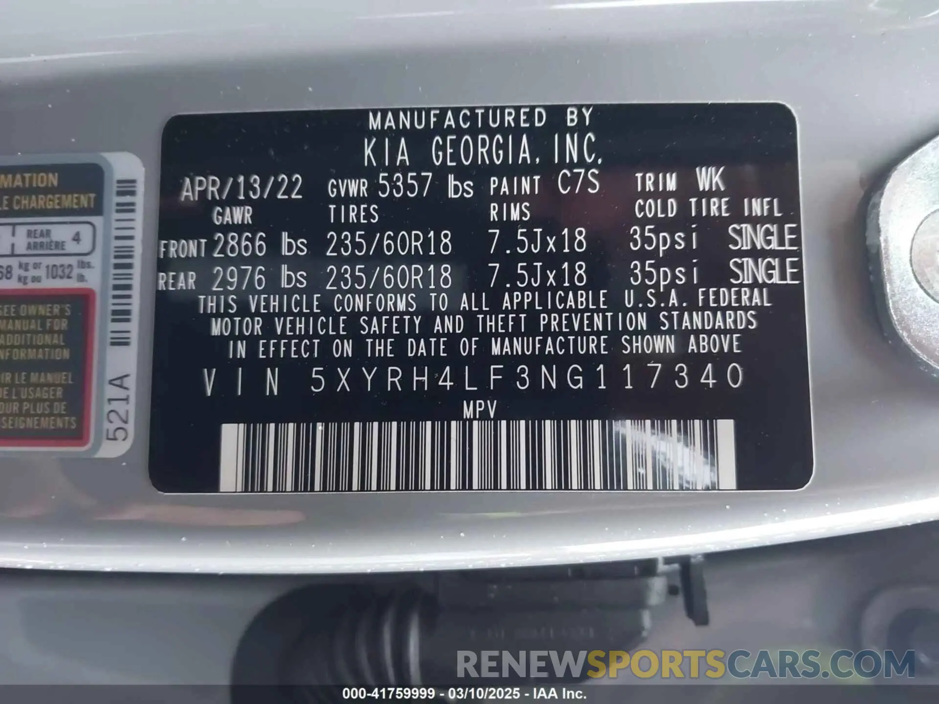 9 Фотография поврежденного автомобиля 5XYRH4LF3NG117340 KIA SORENTO 2022