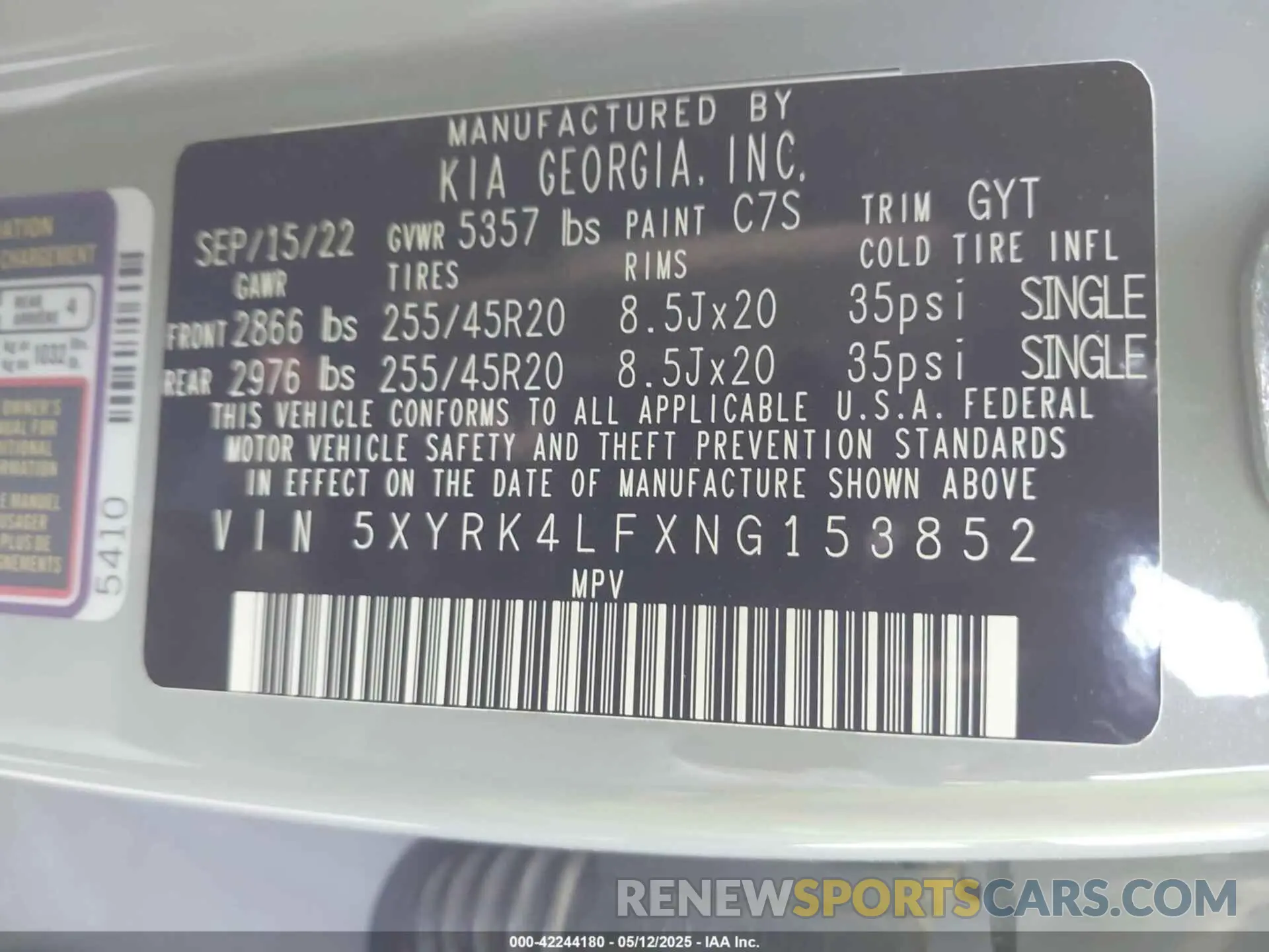 9 Фотография поврежденного автомобиля 5XYRK4LFXNG153852 KIA SORENTO 2022