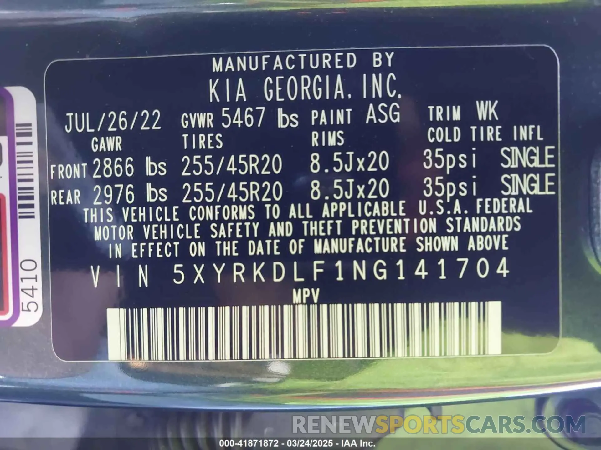 9 Photograph of a damaged car 5XYRKDLF1NG141704 KIA SORENTO 2022