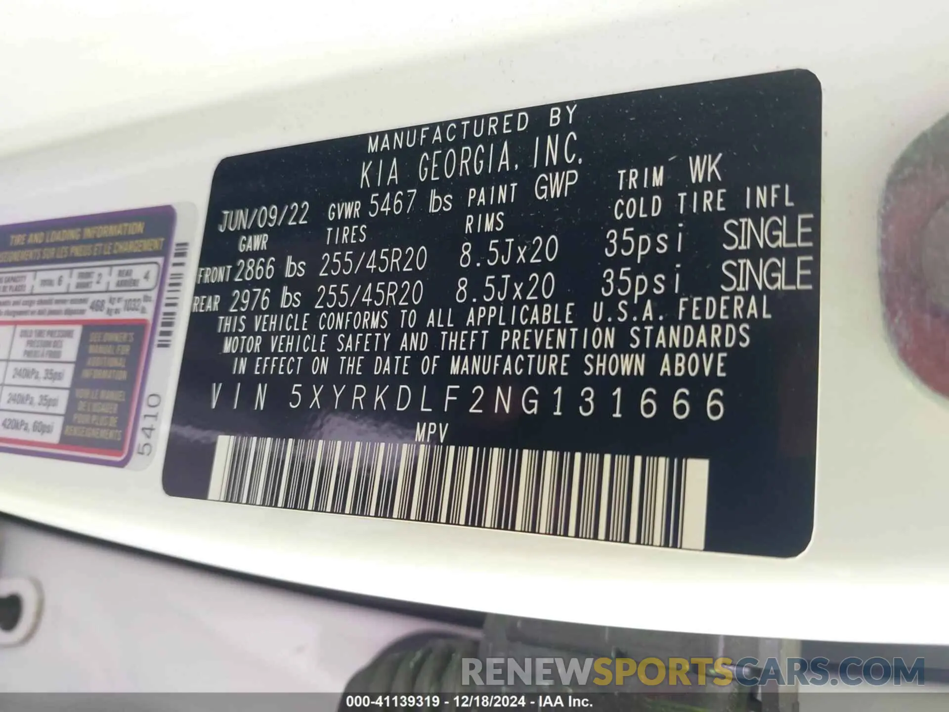 9 Фотография поврежденного автомобиля 5XYRKDLF2NG131666 KIA SORENTO 2022