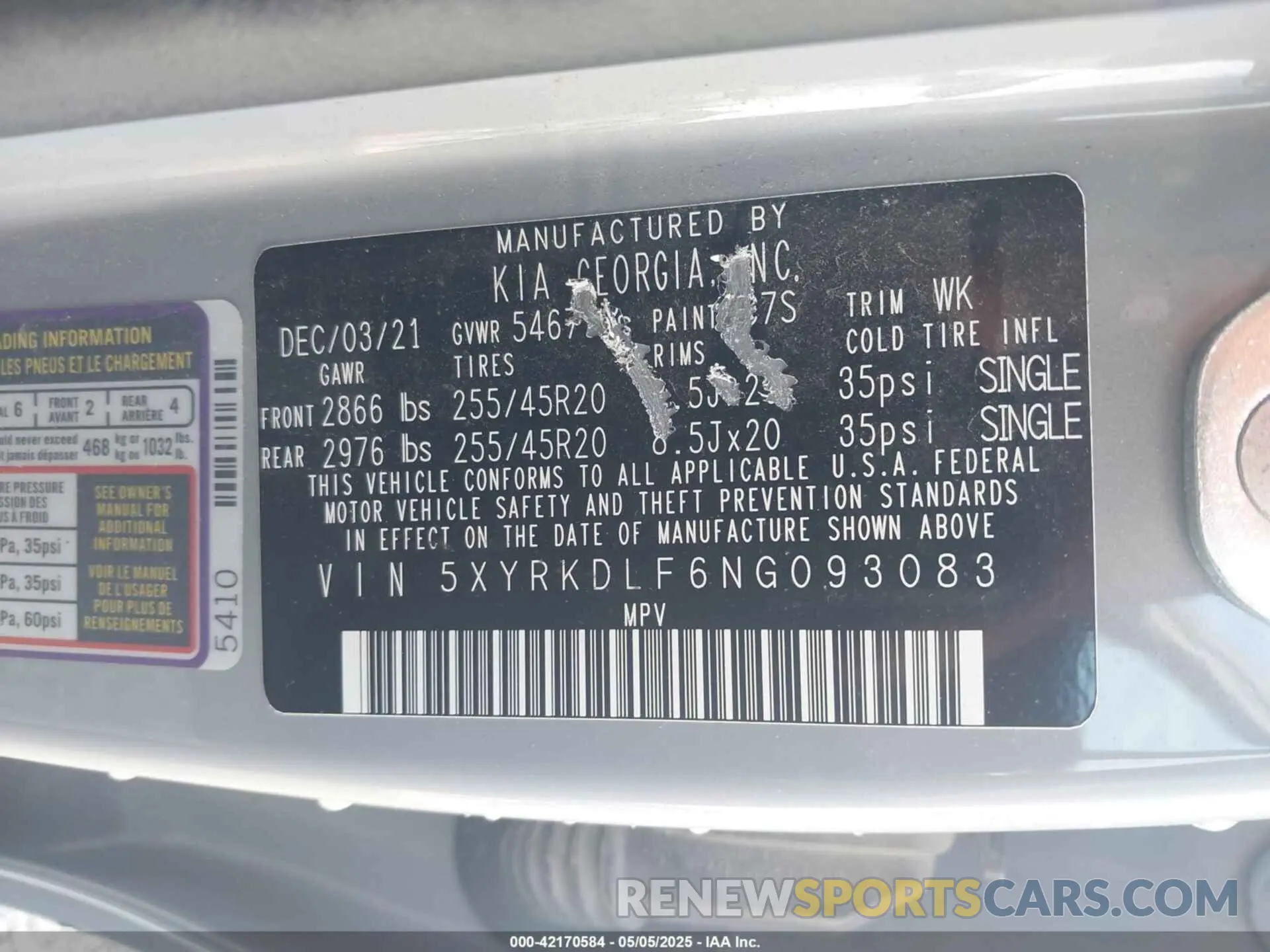 9 Фотография поврежденного автомобиля 5XYRKDLF6NG093083 KIA SORENTO 2022