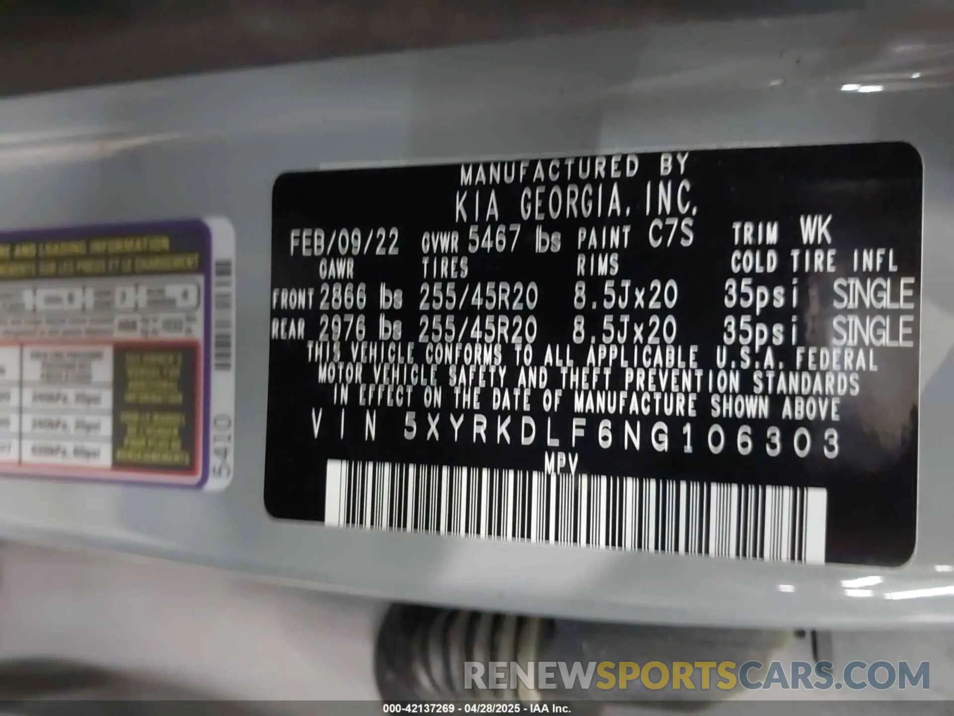 9 Фотография поврежденного автомобиля 5XYRKDLF6NG106303 KIA SORENTO 2022