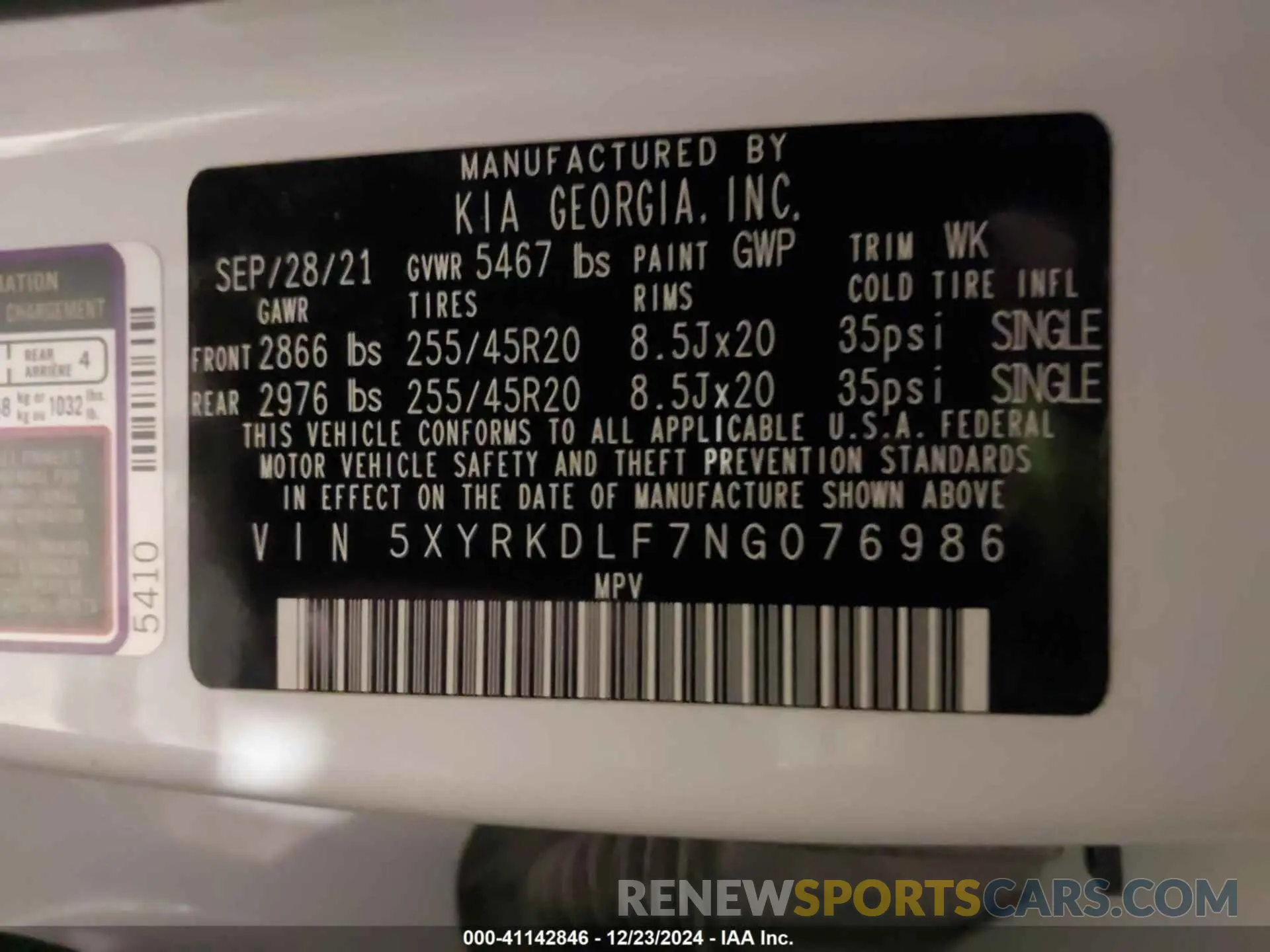 9 Фотография поврежденного автомобиля 5XYRKDLF7NG076986 KIA SORENTO 2022