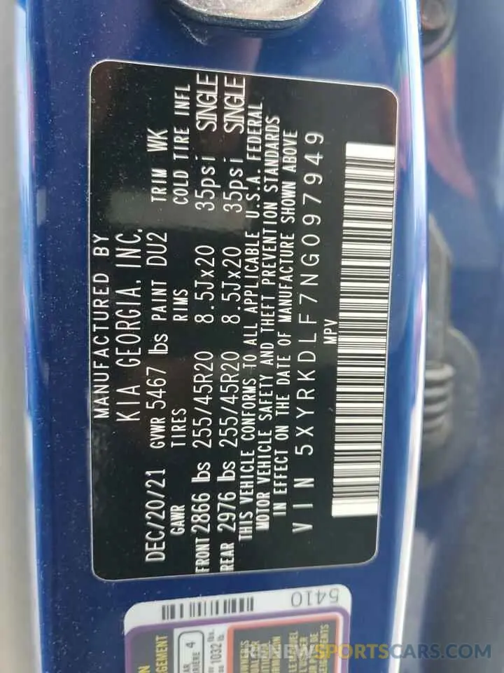 13 Фотография поврежденного автомобиля 5XYRKDLF7NG097949 KIA SORENTO 2022