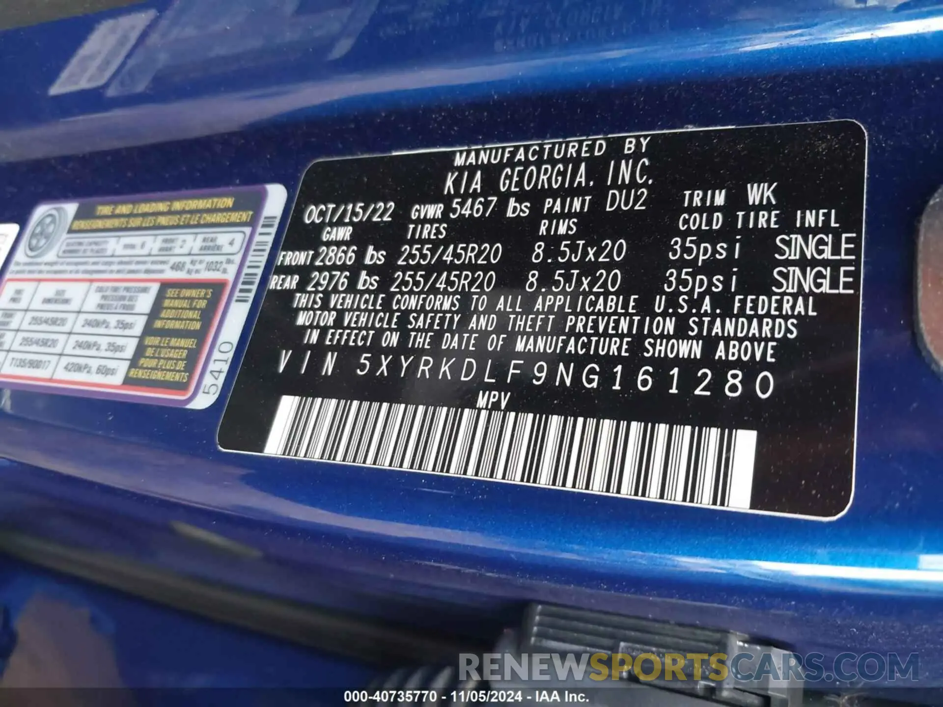 9 Фотография поврежденного автомобиля 5XYRKDLF9NG161280 KIA SORENTO 2022